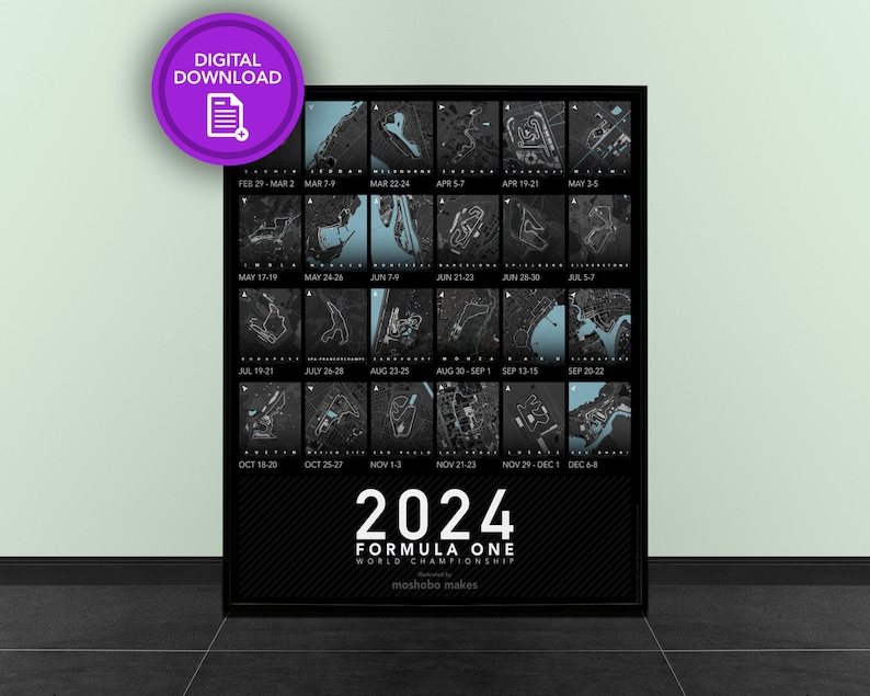 2024 Formula 1 Season Calendar Track Map for Poster Wall Art F1 Poster