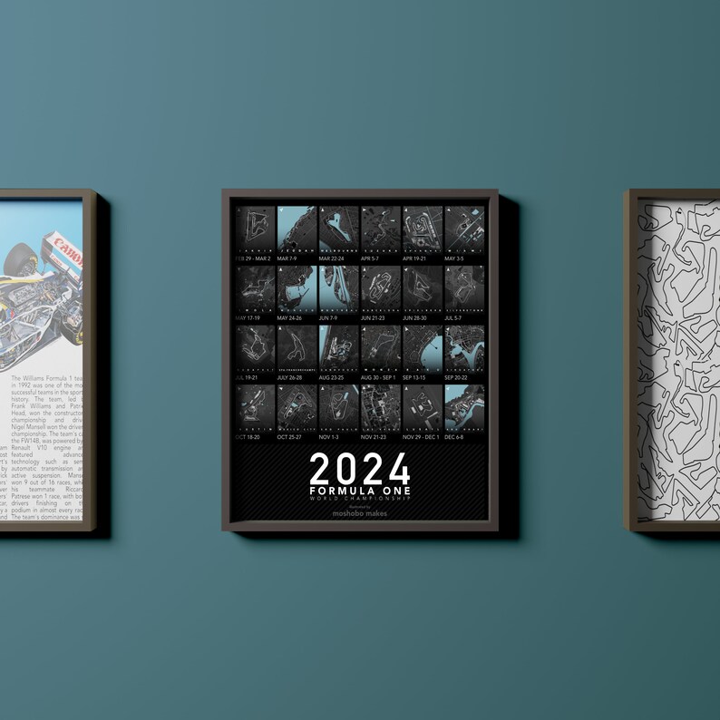 2024 Formula 1 Season Calendar Track Map for Poster Wall Art F1 Poster