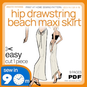 Hip Drawstring Beach Maxi Skirt - Sewing Pattern PDF Download