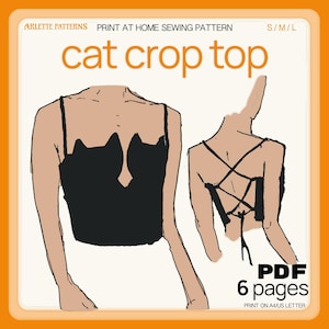 Cat Crop Top with Lace Up Back - Sewing Pattern PDF Download