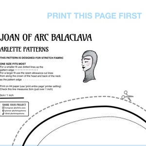 Joan of Arc Medieval inspired Balaclava. Print at home PDF sewing pattern download for stretch fabric. Includes instructions for small, medium and large sizes.