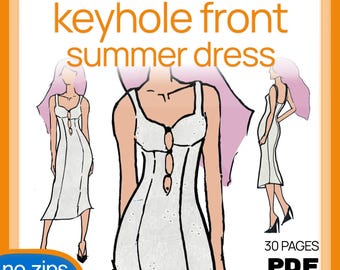 Keyhole Front Summer Midi Dress - Sewing Pattern PDF Download