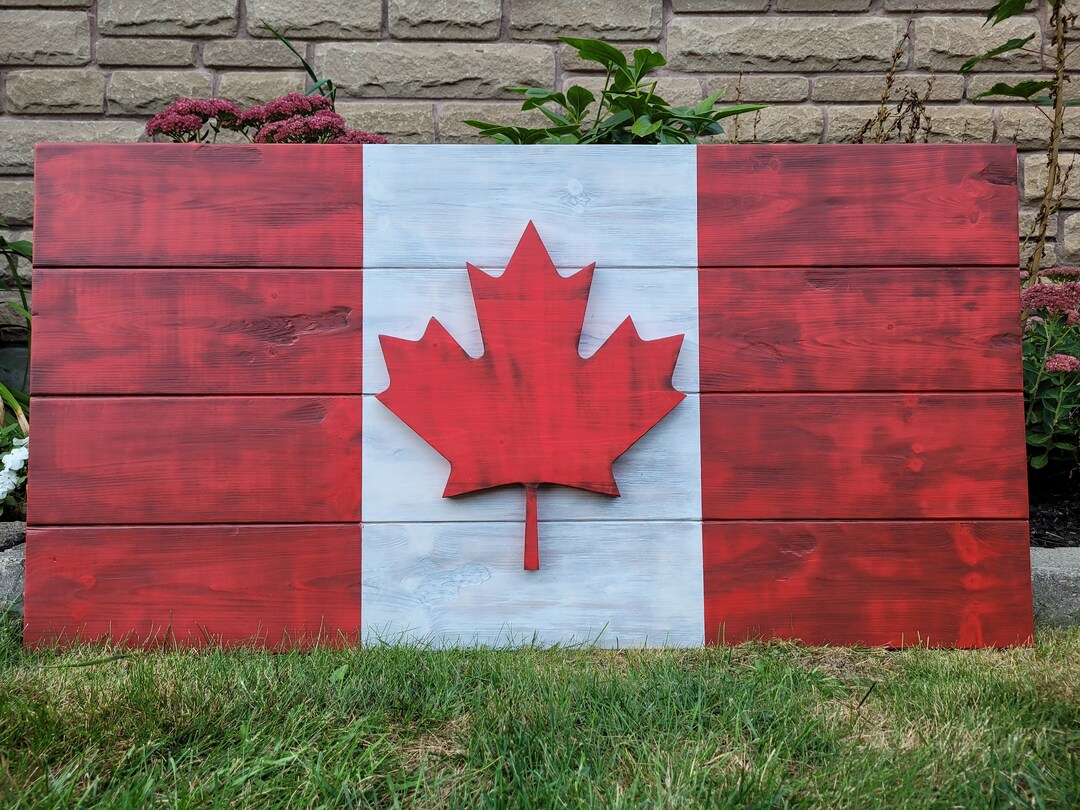 Pine Wood Canada Flag Raised Maple Leaf Carved and Sealed for Etsy