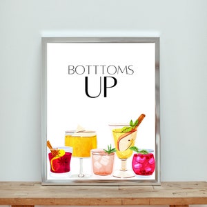 Bar Cart Print, Cocktail Print, Bottom&#39;s Up Print, Colorful Print, Digital Print