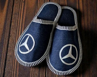 Pantuflas vaqueras para hombre / Diseño inspirado en el mundo del automóvil / Regalo para entusiastas de los coches / Mercedes Benz / Éxito de ventas