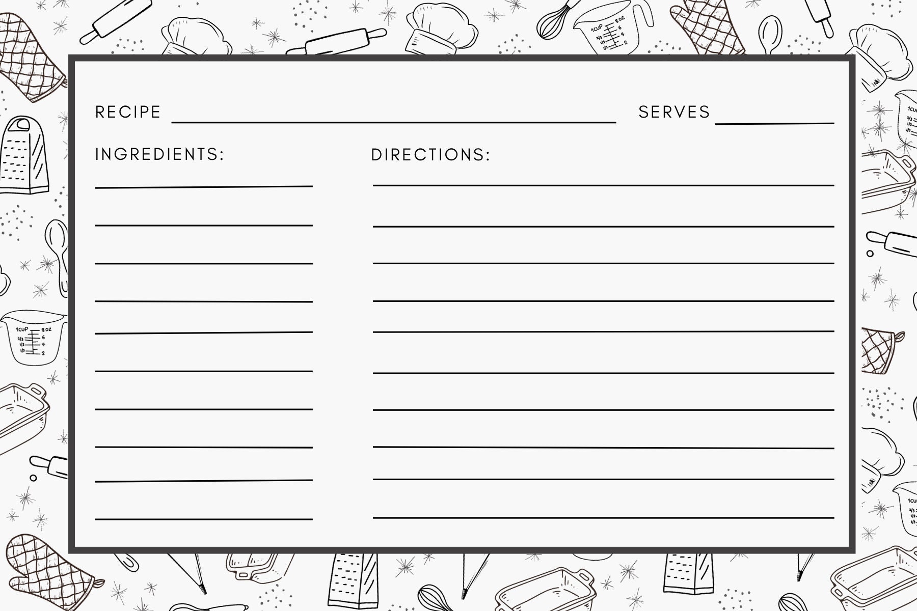 PRINTABLE Retro Black &amp; White Recipe Cards. Designed With Kitchen ...