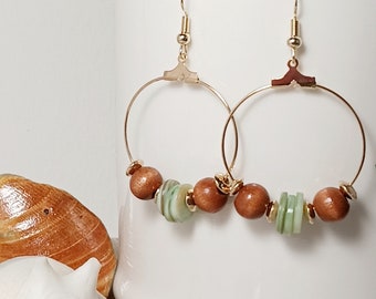 Tahiti Earrings - Seashell, wood, and gold plated 925 Sterling silver.