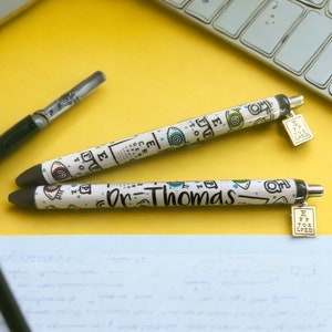 Optometry Themed Gel Pens - custom epoxy pens for eye doctor, optician, ophthalmologist - personalize with name or charms