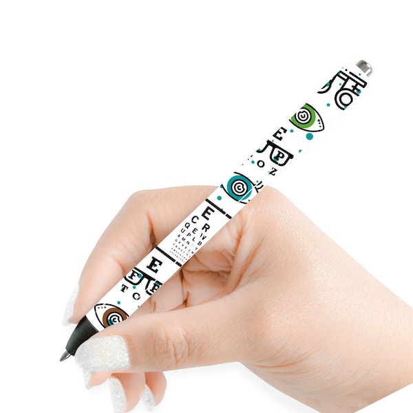 Optometry Themed Gel Pens - custom epoxy pens for eye doctor, optician, ophthalmologist - personalize with name or charms