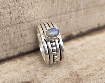 925 Sterling zilveren ring, spinner ring, meditatie ring, labradoriet edelsteen ring, handgemaakte ring voor vrouwen, angst ring, Boho ring, Sk92