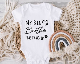 My Big Brother Has Paws Baby Vest Grow Bodysuit Pet Gift Dog Cat Announcement, CutE Funny Vest
