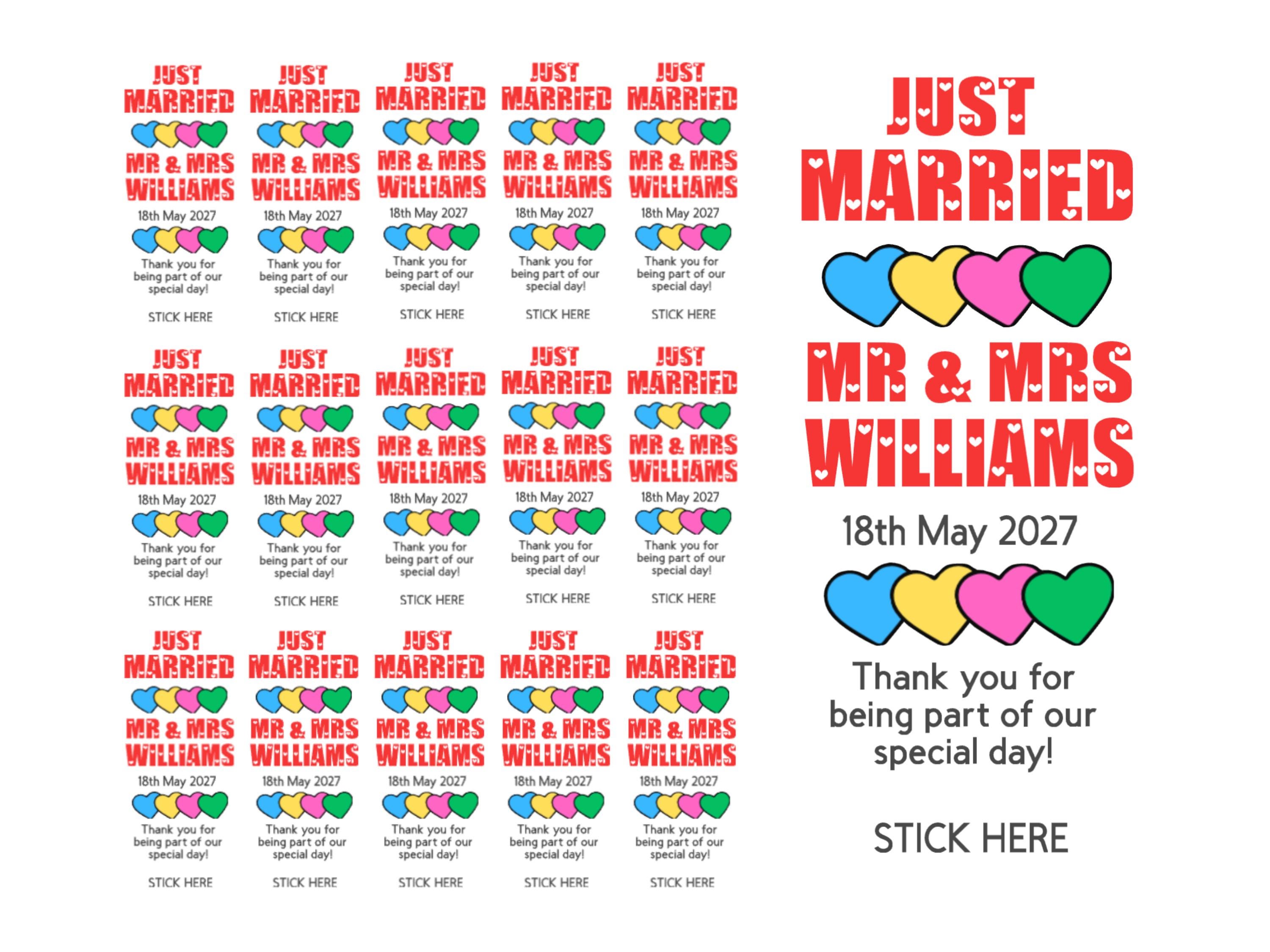 Mini Love Heart Sweets - Wrappers LABELS ONLY Personalised Wedding Love ...