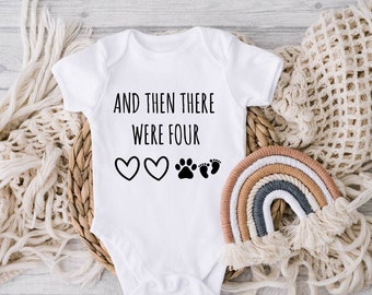 Cute baby Vest Announcement Then there were Four, Paws Baby Vest Grow Bodysuit, Pet Gift Dog, Cat, baby shower, Mummy Daddy Gift