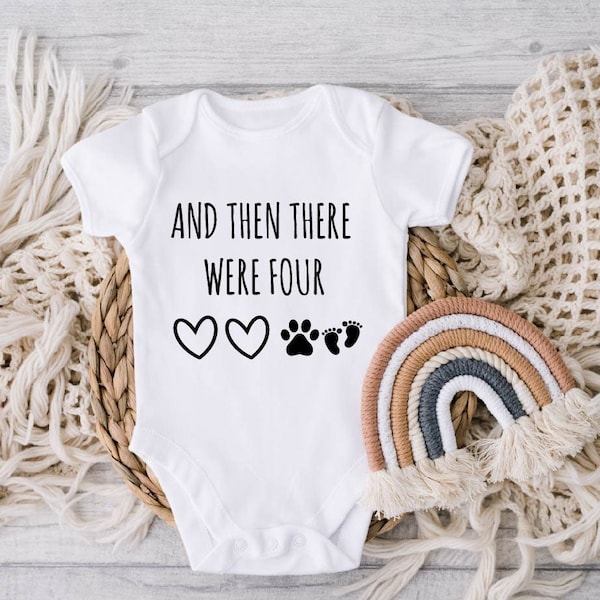 Lindo chaleco para bebé Anuncio Entonces quedaron cuatro, mono de crecimiento con chaleco para bebé Paws, regalo para mascotas, perro, gato, baby shower, regalo para recién nacidos mamá papá