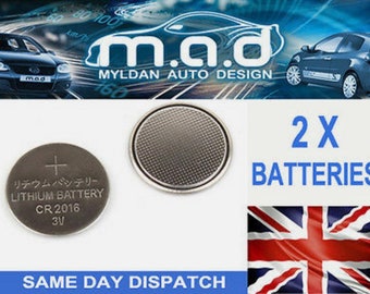 2x Batteries CR2016 For Car Remote Key Fob Button Coin Cell Battery Fob Light