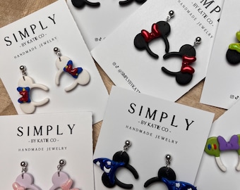 Mouse Ear Dangles | Polymer Clay Earrings | Magic Inspired | Hypoallergenic | Lightweight | Theme Park Inspired | Trendy | Clay Earrings