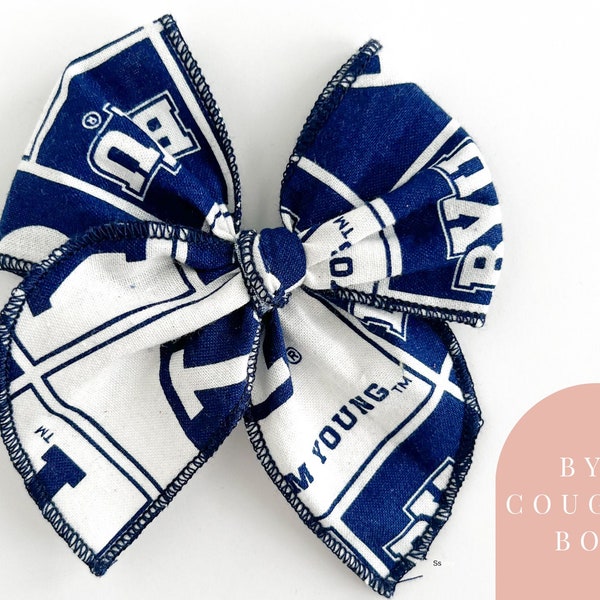 BYU Block Bow - BYU cougars hair bow, NCAA bow, Byu hair clip, Byu fan gear, Byu baby outfit, Byu dress ups, Brigham Young University bow