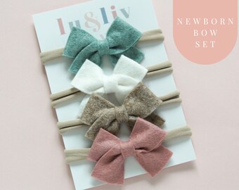 Newborn Felt baby Bow Set-baby shower gift set, baby headband bow set, small baby headbands, newborn hair bow set, bows for baby shower gift