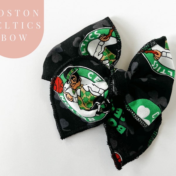 Boston Celtics Hair Bow - Celtics headband bow for game day, Boston NBA hair clip, Boston Celtics girl pigtail bows, Celtics baby outfit