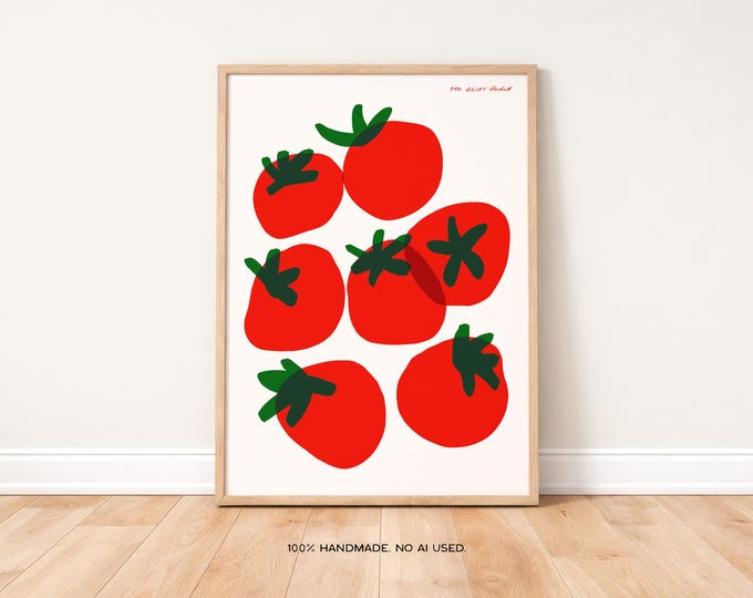 Tomato Art Print Poster, Vintage Food Print, Trendy Retro Print, Food Illustration, Mid Century Print, Modern Kitchen Wall Art