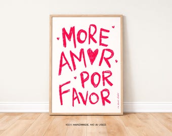 More Amor Por Favor Art Print, Heart Valentine Retro Illustration
