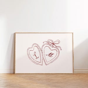Benutzerdefinierte Paare Initial Locket Art Print Poster, Paar Geschenk, Trendy Retro Print, Schlafzimmer Wand Kunst Drucke, Paar Namen über dem Bett, HORIZONTAL