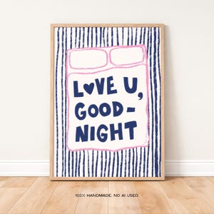 Love You, Goodnight Art Print Poster, Vintage Print, Trendy Retro Bedroom Pint, Mid Century Print, Modern Bedroom Sleep Wall Art Print