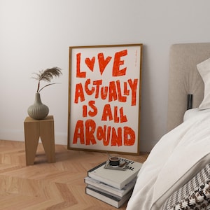 Love Actually Art Print, Retro Orange Bedroom Decor (Digital Download)