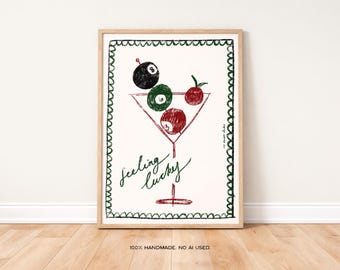Pool Ball Martini Art Print, Modern Kitchen Wall Decor