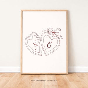 Affiche impression d'art médaillon initial de couple personnalisé, cadeau pour couple, impression rétro tendance, art mural de chambre à coucher, estampes de chambre à coucher, noms de couples au-dessus du lit