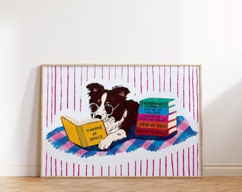 Border Collie 'Throne of Bones' Art Print | Fantasy Book Lover