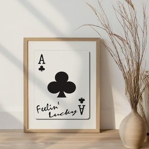 Feelin' Lucky Ace of Clubs Art Print Poster, Playing Card Trendy Retro Print, Funky Illustration Mid Century Print, Modern Kitchen Wall Art