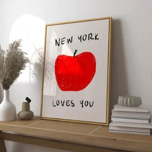New York Loves You (A1 size) Art Print Poster, Vintage Trendy Retro Print, NYC Big Apple Mid Century Print,  Bar Cart Art, Digital Download