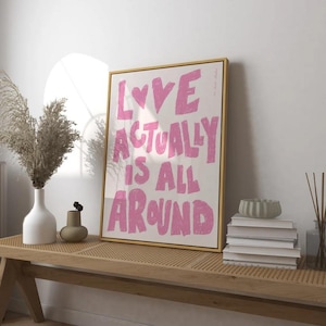 O amor realmente está em toda parte (tamanho A2) pôster de impressão artística, impressão desenhada à mão, impressão de quarto moderno retrô moderno de meados do século, download digital
