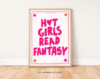Hot Girls Read Fantasy Art Print, Retro Bedroom Wall Decor