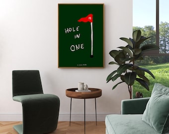 Hole in One Print Art Print Poster, Vintage Golf Print, Trendy Retro Print, Golf Illustration, Mid Century Print, Modern Kitchen Wall Art