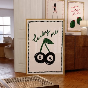Lucky Me 8 Ball (format A1) Art Print Poster, impression rétro tendance alimentaire vintage, cerise, impression de cuisine moderne Mid-Century, téléchargement numérique