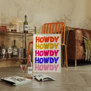 Póster con impresión artística Howdy, impresión retro de moda, impresión artística de vaquera, impresión de mediados de siglo, arte de pared de cocina moderno