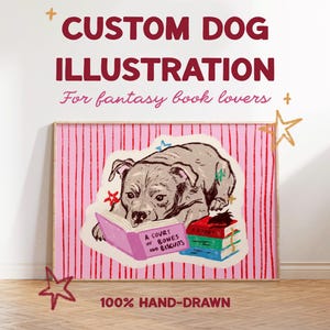 Individuell gestaltetes Kunstwerk für Fantasy-Buchliebhaber mit Hund + Druck | Geschenk für Hundeliebhaber und Fantasy-Buchleser