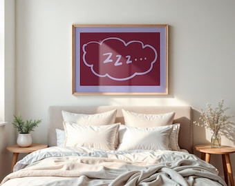 ZZZ Sömn Sovrum Konsttryck Poster, Vintage Snooze Tryck, Mysig Avkopplande Trendig Retro Sovrum Pint, Drömsk Modern Sovrumssömn Väggkonst