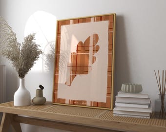 Plaid Leaf Art Print, Spooky Halloween Decor, Retro Fall Kitchen Wall Art