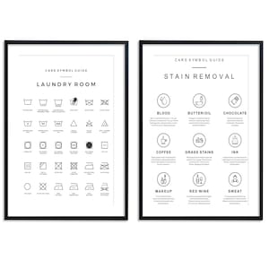 Laundry Room 2 Print Set, Laundry Guide, Laundry Wall Decor, Laundry Symbols Guide, Laundry Care, Stain Removal Print,  Instant Download