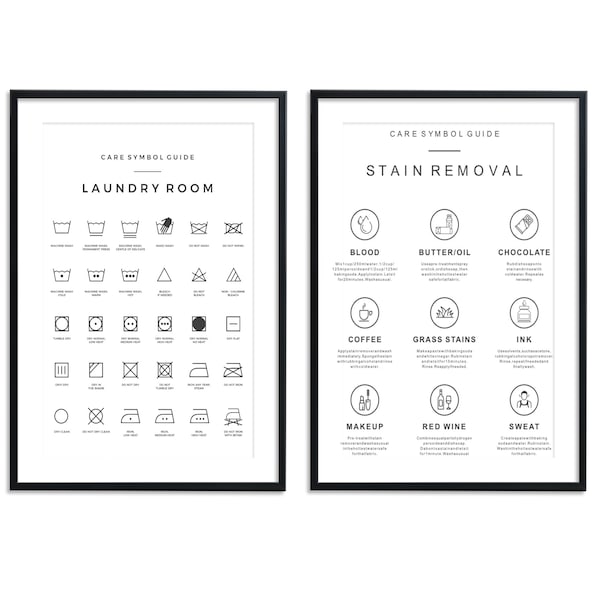 Laundry Room 2 Print Set, Laundry Guide, Laundry Wall Decor, Laundry Symbols Guide, Laundry Care, Stain Removal Print,  Instant Download