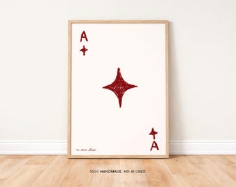 Karo As Karte Art Print, Mid Century Modern Bar Dekor (digitaler Download)