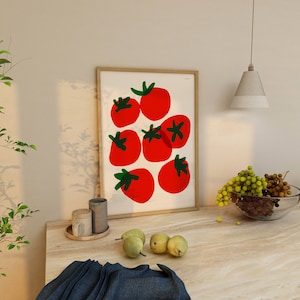 Cartel de impresión de arte de tomate, impresión de comida vintage, impresión retro de moda, ilustración de comida, impresión de mediados de siglo, arte moderno de la pared de la cocina