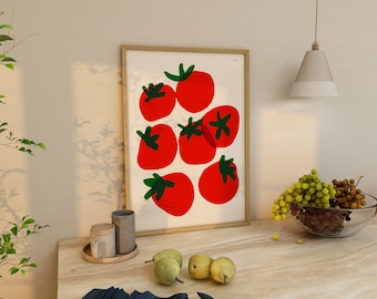 Cartel de impresión de arte de tomate, impresión de comida vintage, impresión retro de moda, ilustración de comida, impresión de mediados de siglo, arte moderno de la pared de la cocina