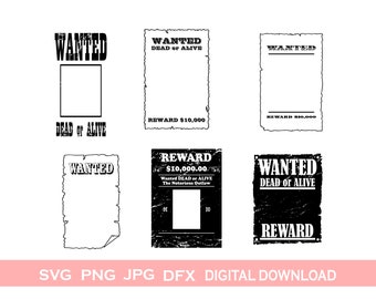 Wanted Posters SVG, Wanted frame for portrait Bundle, Movie, Cute Funny Dramatic Creepy ClipArt Cricut Silhouette Instant Download