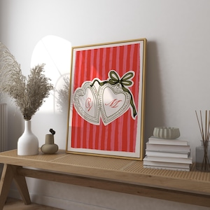 Benutzerdefinierte Paare Anfangslocket Kunstdruck Poster, personalisiertes Paar Valentinstag Geschenk, trendiger Retro-Druck Schlafzimmerwand Paarnamen über dem Bett