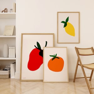 Fruit Print Set Bundle Print Poster, Vintage Food Print, Trendy Retro Print, Fruit Illustration, Mid Century Print, Modern Kitchen Wall Art