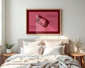 Sweet Dreams Art Print, Retro Bedroom Decor, Modern Wall Art